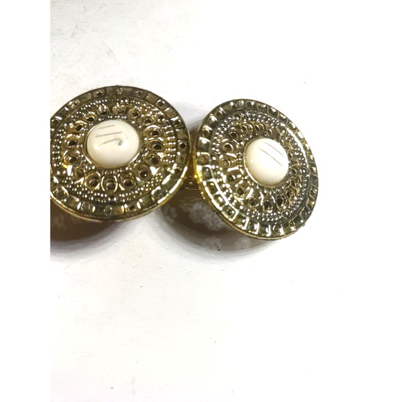 Hair Barrette Tension Clip Gold Tone Circles Cream Color Bead Roman Solider - Picture 3 of 6
